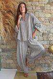 Sundaze Cheesecloth Chalk Stripe Classic Barrel Pant Mocha